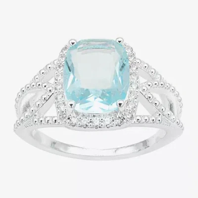 Sparkle Allure Beaded Split Shank Womens Blue Crystal Pure Silver Over Brass Cocktail Ring