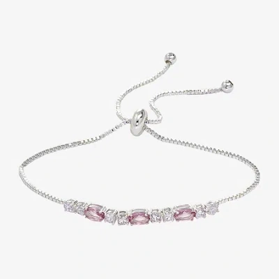 Sparkle Allure Birthstone Womens Red Cubic Zirconia Bolo Bracelet In Silver