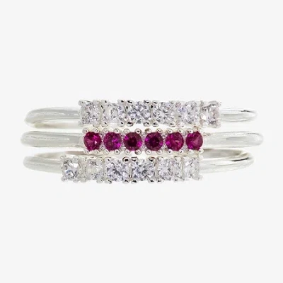 Sparkle Allure Birthstone Womens Red Cubic Zirconia Pure Silver Over Brass Ring Set