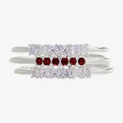 Sparkle Allure Birthstone Womens Red Cubic Zirconia Pure Silver Over Brass Ring Set
