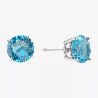 Sparkle Allure Blue Cubic Zirconia 9mm Round Stud Earrings In Silver