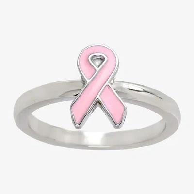 Sparkle Allure Breast Cancer Awareness Womens 2mm Stainless Steel Band In Silver