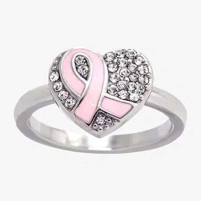 Sparkle Allure Breast Cancer Awareness Womens Crystal Stainless Steel Cocktail Ring In Metallic
