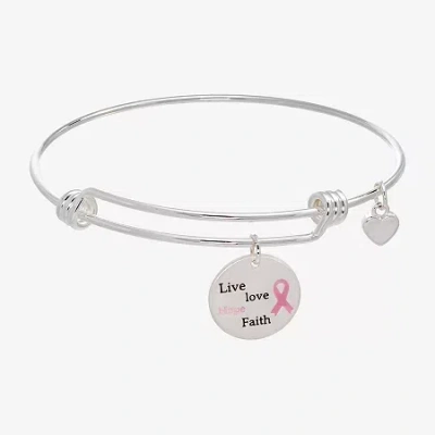 Sparkle Allure Breast Cancer Awareness Womens Link Pure Silver Over Brass Round Bangle Bracelet In Metallic