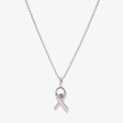 Sparkle Allure Breast Cancer Awareness Womens Pink Cubic Zirconia Pure Silver Over Brass 16 Inch Pendant Necklace