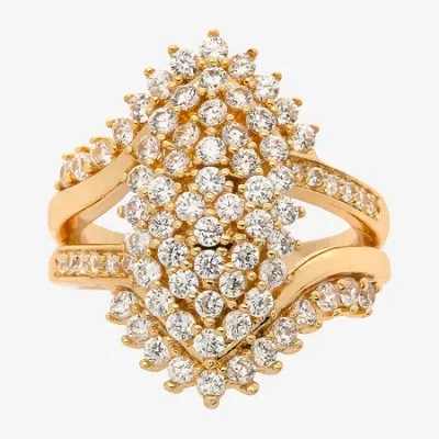 Sparkle Allure Burst Cluster Womens Cubic Zirconia 14k Gold Over Brass Cocktail Ring