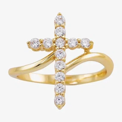 Sparkle Allure Bypass Womens Cubic Zirconia 14k Gold Over Brass Cross Bypass Cocktail Ring In Transparent