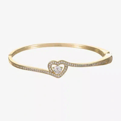 Sparkle Allure Bypass Womens Cubic Zirconia 14k Gold Over Brass Heart Bangle Bracelet In Yellow