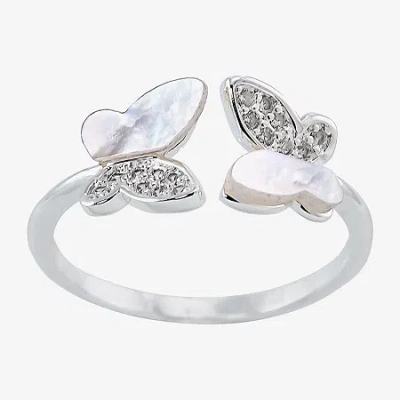 Sparkle Allure Bypass Womens White Mother Of Pearl Pure Silver Over Brass Butterfly Bypass Band