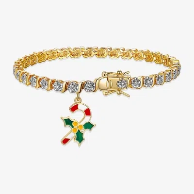 Sparkle Allure Candy Cane Charm Womens Natural White Diamond Accent 14k Gold Over Brass 7.25 Inch Tennis Bracelet In Transparent