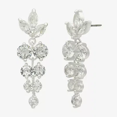 Sparkle Allure Cascade Womens Cubic Zirconia Pure Silver Over Brass Marquise Drop Earrings In Transparent
