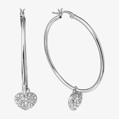 Sparkle Allure Charm Drop Womens Crystal 59.1mm Heart Hoop Earrings In Transparent