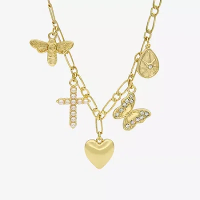 Sparkle Allure Charm Womens 14k Gold Over Brass 18 Inch Collar Necklace