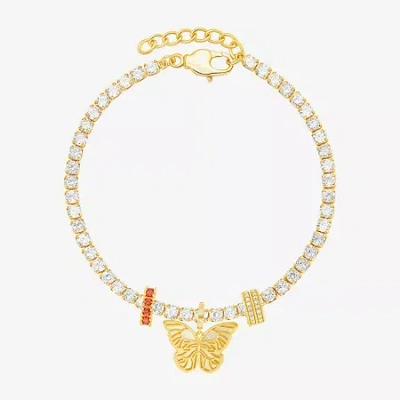Sparkle Allure Charm Womens Pink Cubic Zirconia 14k Gold Over Brass Butterfly 8 1/2 Inch Tennis Bracelet In Transparent
