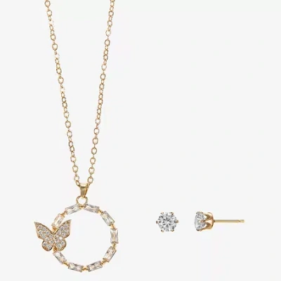 Sparkle Allure Circle Womens Cubic Zirconia 14k Gold Over Brass Butterfly Circle 2-pc. Jewelry Set