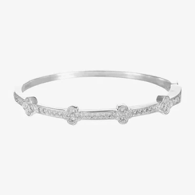 Sparkle Allure Clover Womens Cubic Zirconia Pure Silver Over Brass Clover Bangle Bracelet