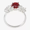 Sparkle Allure Cluster Side Stone Womens Red Crystal Pure Silver Over Brass Oval Cocktail Ring In Transparent