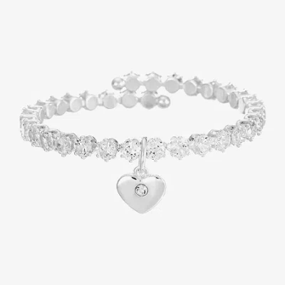 Sparkle Allure Coil Womens Cubic Zirconia Pure Silver Over Brass Heart Tennis Bracelet