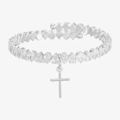 Sparkle Allure Coil Womens Cubic Zirconia Pure Silver Over Brass Pear Tennis Bracelet In Metallic