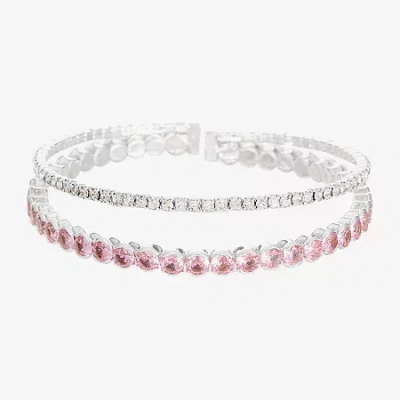 Sparkle Allure Coil Womens Pink Cubic Zirconia Pure Silver Over Brass Round Tennis Bracelet In Multi