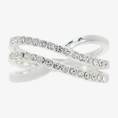 Sparkle Allure Crossover Double Row Womens 3mm Crystal Pure Silver Over Brass Crossover Band In Metallic