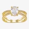 Sparkle Allure Crossover Split Shank Womens Cubic Zirconia 14k Gold Over Brass Oval Crossover Engagement Ring In Transparent