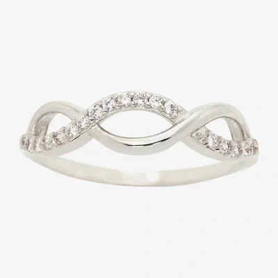 Sparkle Allure Crossover Wave Womens Cubic Zirconia Pure Silver Over Brass Crossover Band