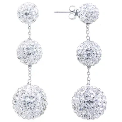 Sparkle Allure Crystal Graduated Pave Ball Silver Plated Drop Earrings In Transparent