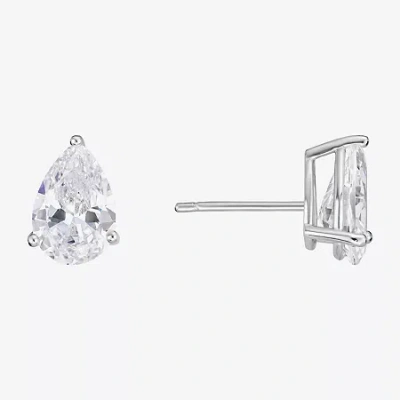 Sparkle Allure Cubic Zirconia 10mm Pear Stud Earrings In Silver