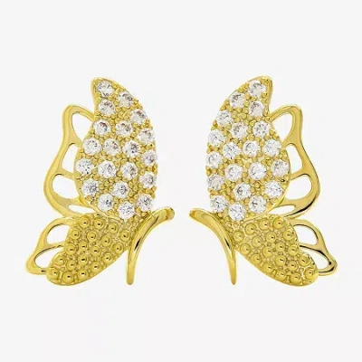 Sparkle Allure Cubic Zirconia 14k Gold Over Brass 17.9mm Butterfly Stud Earrings In Transparent