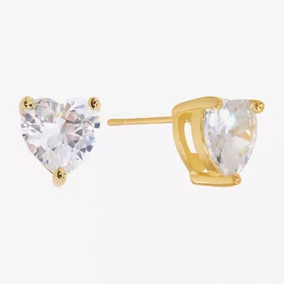 Sparkle Allure Cubic Zirconia 14k Gold Over Brass 8mm Heart Stud Earrings In Yellow
