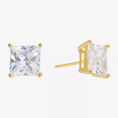 Sparkle Allure Cubic Zirconia 14k Gold Over Brass 8mm Square Stud Earrings In Yellow