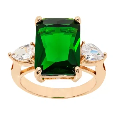 Sparkle Allure Cubic Zirconia 14k Gold Over Brass Emerald Rectangular Cocktail Ring In Transparent