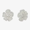 Sparkle Allure Cubic Zirconia 16.9mm Flower Stud Earrings In Silver