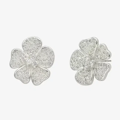 Sparkle Allure Cubic Zirconia 16.9mm Flower Stud Earrings In Transparent