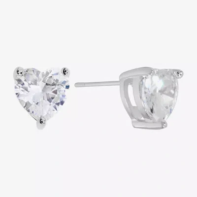 Sparkle Allure Cubic Zirconia 8mm Heart Stud Earrings In Silver