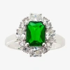Sparkle Allure Cubic Zirconia Emerald Pure Silver Over Brass Cocktail Ring In Metallic