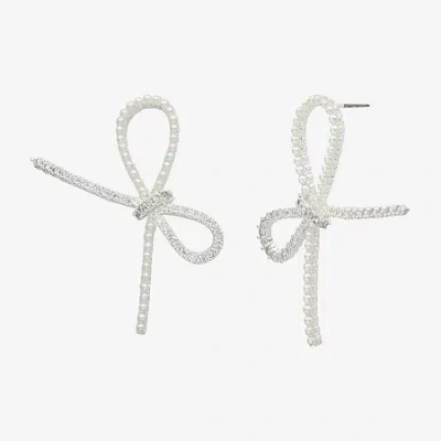 Sparkle Allure Cubic Zirconia Simulated Pearl 25.5mm Bow Stud Earrings In Transparent