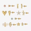 Sparkle Allure Days Of The Week Bee Womens Cubic Zirconia 14k Gold Over Brass Bow Flower 7 Pair Earring Set In Transparent