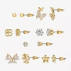 Sparkle Allure Days Of The Week Womens Cubic Zirconia 14k Gold Over Brass Butterfly Clover Flower 7 Pair Earring Se In Transparent