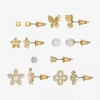 Sparkle Allure Days Of The Week Womens Cubic Zirconia 14k Gold Over Brass Butterfly Flower 7 Pair Earring Set In Transparent