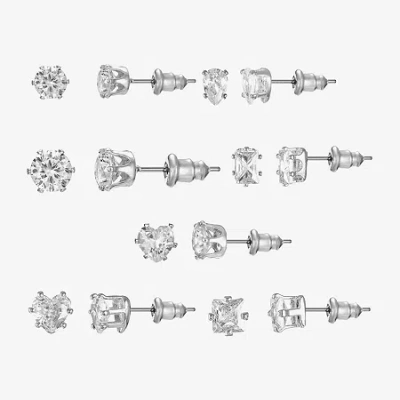 Sparkle Allure Days Of The Week Womens Cubic Zirconia Heart Pear Square 7 Pair Earring Set In Transparent