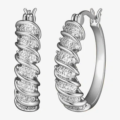 Sparkle Allure Diamond Accent Silver Over Brass Curved Hoop Earrings In Transparent