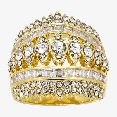 Sparkle Allure Dome Womens Cubic Zirconia 14k Gold Over Brass Cocktail Ring In Transparent