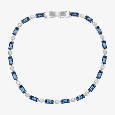 Sparkle Allure Dot Dash Womens Blue Cubic Zirconia Pure Silver Over Brass Rectangular Round 7.5 Inch Tennis Bracele In Multi