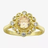 Sparkle Allure Double Halo Womens Champagne Cubic Zirconia 14k Gold Over Brass Round Halo Cocktail Ring In Transparent