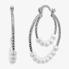 Sparkle Allure Double Row Womens White Simulated Pearl 35mm Hypoallergenic Hoop Earrings In Transparent