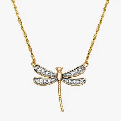 Sparkle Allure Dragonfly Womens White Diamond Accent Pure Silver Over Bronze 18 Inch Pendant Necklace In Gold