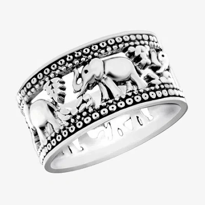 Sparkle Allure Elephant Womens 2mm Pure Silver Over Brass Band In Transparent
