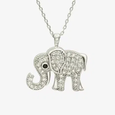 Sparkle Allure Elephant Womens Cubic Zirconia Pure Silver Over Brass 16 Inch Pendant Necklace In Transparent